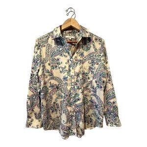 Foxcroft Boyfriend Women’s Non-Iron Paisley Shirt 100% Cotton Long Sleeve Button